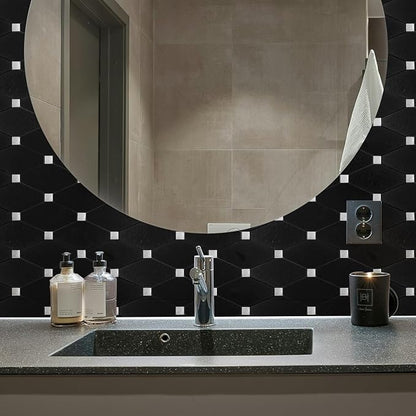STICKGOO Peel and Stick Backsplash, 10 Sheets Kitchen Mosaic Tile Sticker, Black Brushed Aluminum Composite Panel, Stick on Backsplash for Kitchen, Countertop, Bathroom Vanity