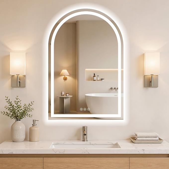 Arched LED Bathroom Mirrors with Lights 24"x32", Anti-Fog,LED Mirrors with Light, Anti-Fog, Dimmable, 3 Color, Shatterproof, Touch Sensor