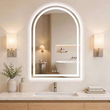Arched LED Bathroom Mirrors with Lights 24"x32", Anti-Fog,LED Mirrors with Light, Anti-Fog, Dimmable, 3 Color, Shatterproof, Touch Sensor