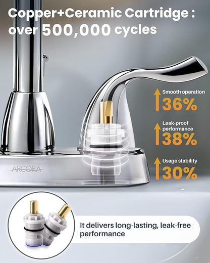 ARCORA 2 Handle Bathroom Faucet Chrome, 4 Inch Centerset Bathroom Faucet with Drain Assembly and Supply Hoses, Bathroom Faucet 3 Holes