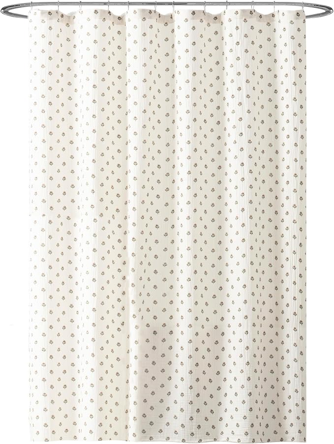 Peri Home Block Print Gauze Shower Curtain 72 x 72 inches Multi 1-Piece | Cotton Fabric, Bathroom
