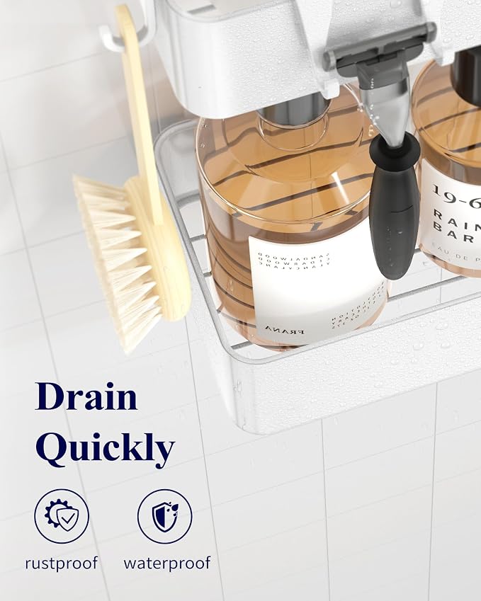 Kitsure Shower Caddy Adhesive, Stylish Shower Organizer, Large, White | 2 Pack Shower Shelf for Inside Shower, 100% Rustproof Metal Shelves, No-Drill Bathroom Organizers and Storage