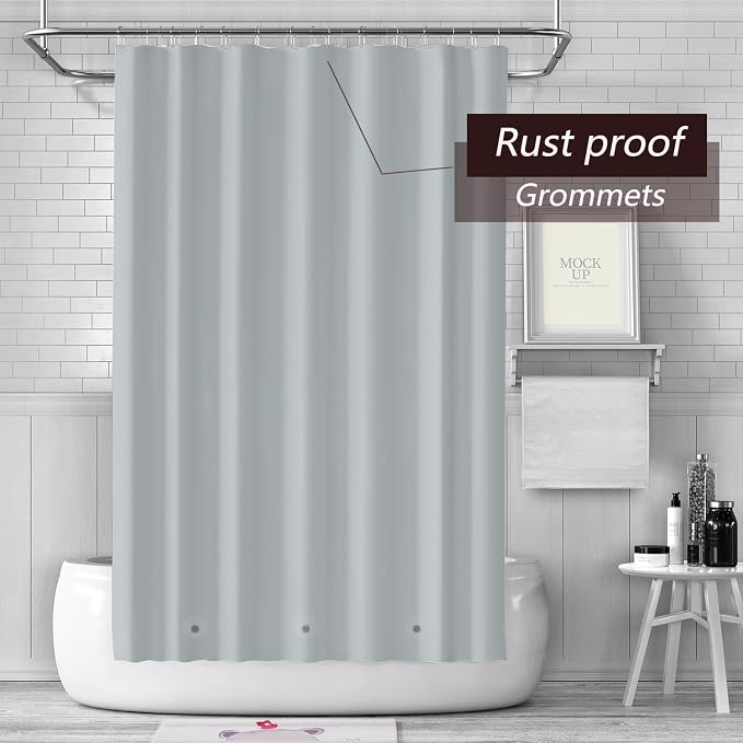 TIKABC Grey Shower Curtain Liner, 4G PEVA Shower Liner, Plastic Waterproof Shower Curtains, 72x72 inch with Grommet Holes 3 Magnetic Weights