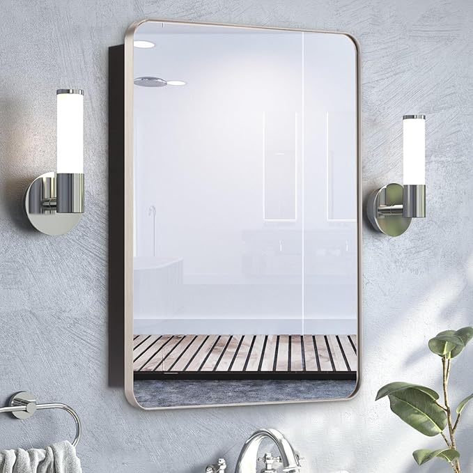 20’’x26’’ Medicine Cabinet,Metal Framed Medicine Cabinet Mirror with Round Corner,Recessed and Surface Mount Bathroom Mirror with Storage, Removeable Shelves,Sliver