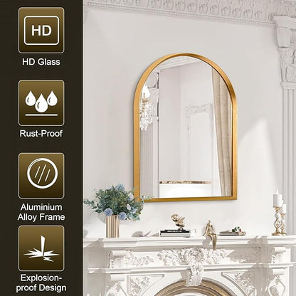Arched Bathroom Mirror, Wall Mounted Mirror Gold Arch Mirror Aluminum Alloy Frame Bathroom Mirror Living Room, Bedroom, Bathroom and Entryway 20"x16"