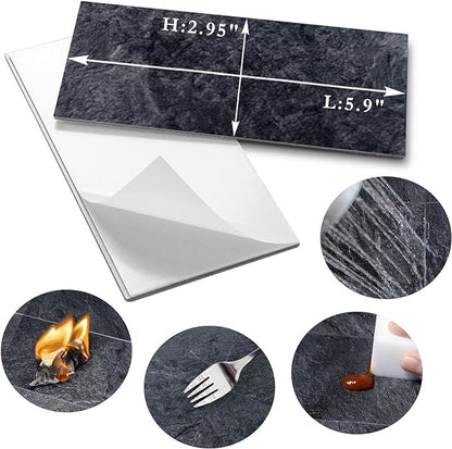 AULIGET 100 Piece Black Slate Peel and Stick Backsplash Wall Tiles, 3" x 6" PVC Faux Stone Stick on Tiles for Backsplash Kitchen, Bathroom, Laundry Room, Camper, Fireplace
