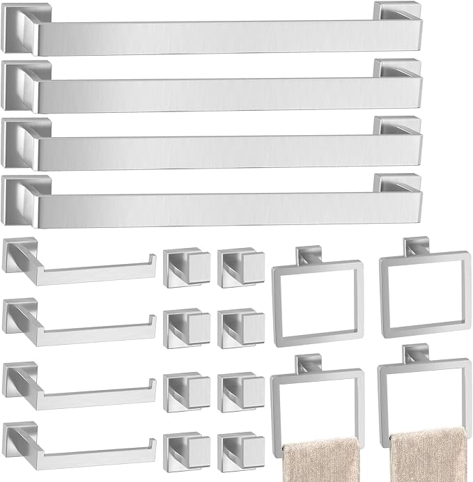 20-Pieces Brushed Nickel Bathroom Accessories Set, 24 Inch Towel Bar Set | Stainless Steel, Towel Ring, Toilet Paper Holder, Robe Hooks, Towel Racks for Bathroom Wall Mounted, Bathroom Hardware Set