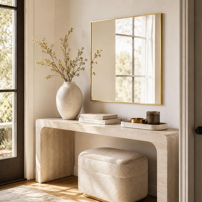 30"x30" Brushed Gold Framed Square Bathroom Vanity Wall Mirror | Accent Wall Mirror, Square Geometric Look, Slim Metal Frame, Living Room or Entryway, Keyhole Mount, Tempered Glass