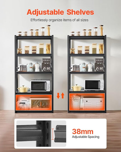VEVOR Storage Shelves, 2000 lbs, 5 Tier Garage Storage Shelving, 18" D x 36" W x 72" H Adjustable Metal Shelves for Garage Shelves Utility Rack Shelf, Ideal for Kitchen, Warehouse, Basement, Black