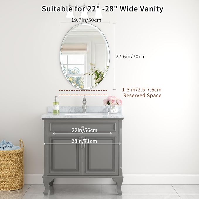 28x20 Inch Bathroom Mirrors for Over Sink, Frameless Mirrors for Wall | Beveled Bathroom Mirror, Bathroom Vanity Mirror for Bedroom Living Room Entryway Home Decor