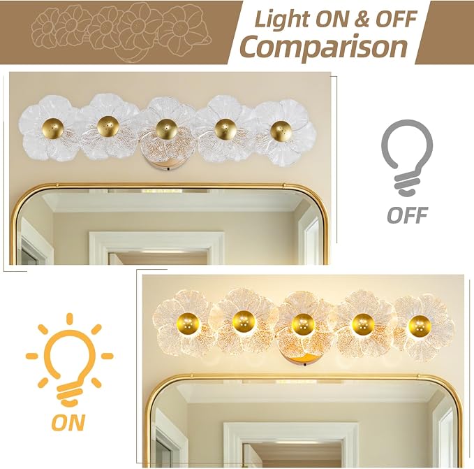 27" Bathroom Light Fixtures,Vanity Lights,Bathroom Vanity Light | 5 light,3CCT,LED,Daisy,Wall Sconces,Girly,Floral,Elegant,Fancy,for Restroom,Living Room,Bedroom,Mirror