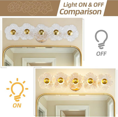 27" Bathroom Light Fixtures,Vanity Lights,Bathroom Vanity Light | 5 light,3CCT,LED,Daisy,Wall Sconces,Girly,Floral,Elegant,Fancy,for Restroom,Living Room,Bedroom,Mirror
