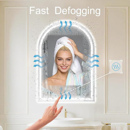 Arched Led Bathroom Mirror with Lights 20"x30", Anti-Fog,LED Mirrors with Light, Anti-Fog, Dimmable, 3 Color, Shatterproof, Touch Sensor
