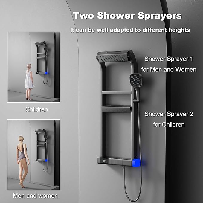 BEITH Thermostatic Shower System, 2025 Upgraded 6 Functions Piano Key Design Shower Set, 40x10cm Shower Faucet Sets Complete and Handheld, LED Digital Display, Bathtub Faucet, 59A Copper