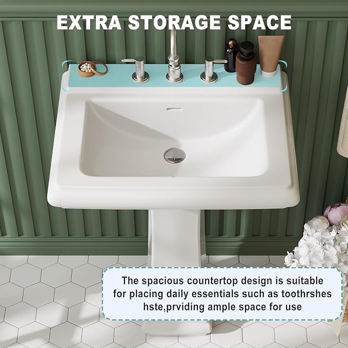 Pedestal Sink Square Ceramic Basin with 8 inch 3-Hole Installation, Spacious Bathroom Sink for Home Vanity Projects, Elegant Pedestal Style for Bathroom Remodels