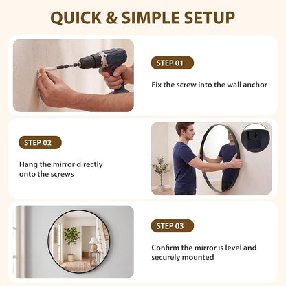 Sweetcrispy Round Bathroom Wall Mirror, Circle Vanity Mirror, 30 Inch | Matte Metal Frame, Over Sink Home Decor, Living Room Bedroom Entryway Style, Black
