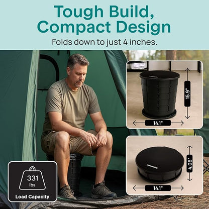 SereneLife Foldable Toilet Seat for Camping, Adjustable Height Portable Travel Potty with Lid, Carry Bag, Non-Slip Base, 331 lbs Capacity + 3-Pack Flushable Wipes, for Car, Hiking, Outdoor Use, Black