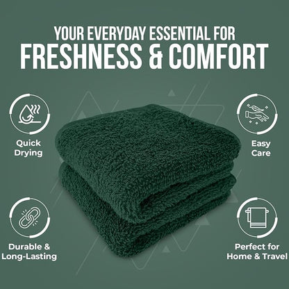 DAN RIVER 12 Pack Cotton Wash Cloths Set for Showering [12x12] Hunter Green | Lighter Weight, Quick to Dry, Super Soft & Absorbent Face Towels, Hotel Quality, Perfect for Bathroom, Gym, Spa