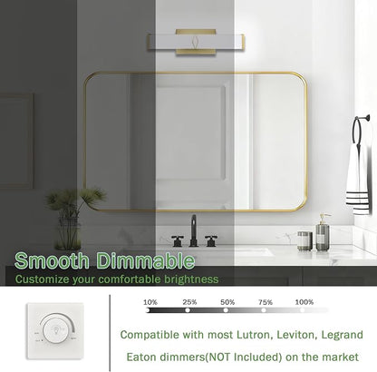 16 Inch Bathroom Vanity Light 2000LM, 5700K Daylight White Modern Bathroom Light Dimmable, AC 120V 20W Gold LED Vanity Lighting Fixtures Wall Sconce ETL Certified, 2Pack