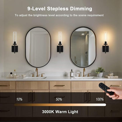Black Wireless Wall Sconces with Remote Control, Battery Operated Wall Sconce Set of 2, Rechargeable Dimmable Wall Lights for Bedroom Living Room Bathroom Hallway Entryway Stairwell, 3000K