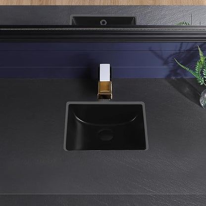 Small Black Undermount Bathroom Sink 14.4x12.7 Inch Vessel Sink Matte Black Bathroom Under Counter Lavatory Vanity Sink Basin Rectangular Porcelain Ceramic Undermount Sinks with Overflow
