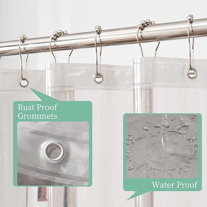 Mrs Awesome Clear Black Shower Curtain Liner with 3 Magnets, 72x72 Premium Flexible Sturdy Plastic Shower Curtain for Bathroom Lightweight & Waterproof, Clear Black
