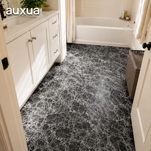 Marble Grain 12x12 Inch Peel and Stick Floor Tile, Granite Smoke, 10 PCS | NO Grout, NO Mess, For Kitchen Backsplash, Bathroom Update, Non-Slip & Scratch-Resistant