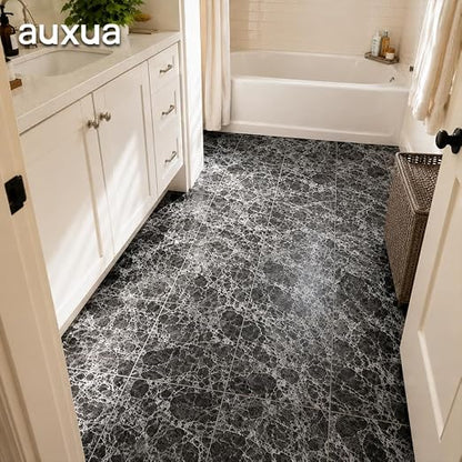 Marble Grain 12x12 Inch Peel and Stick Floor Tile, Granite Smoke, 10 PCS | NO Grout, NO Mess, For Kitchen Backsplash, Bathroom Update, Non-Slip & Scratch-Resistant