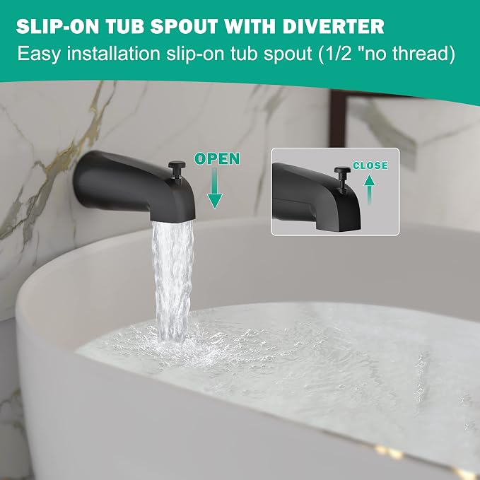 Esnbia Matte Black Shower Faucet Set, 8-Inch Rain Shower Head and Handle Set, Bathtub Shower Faucet Set with Single Handle and Tub spout, Shower Valve Included, Matte Black | Single handle control, shower valve & tub spout included, dual shower & bath ...