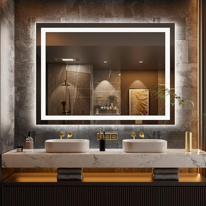LOAAO 58"X40" LED Bathroom Mirror with Lights, UL Listed | Anti-Fog, Dimmable, 3 Color Temperature, Backlit + Front Lit, Memory Function, Tempered Glass