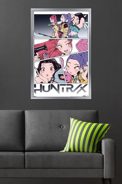Trends International Netflix KPop Demon Hunters (2025) - Huntrix Manga Panels Wall Poster, 34L x 22.4W, Silver Framed Version