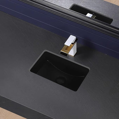 Black Undermount Bathroom Sink 16.7x10.7 Inch Small Bathroom Sink Matte Black Bathroom Under Counter Lavatory Vanity Sink Basin Rectangular Porcelain Ceramic Undermount Sinks with Overflow