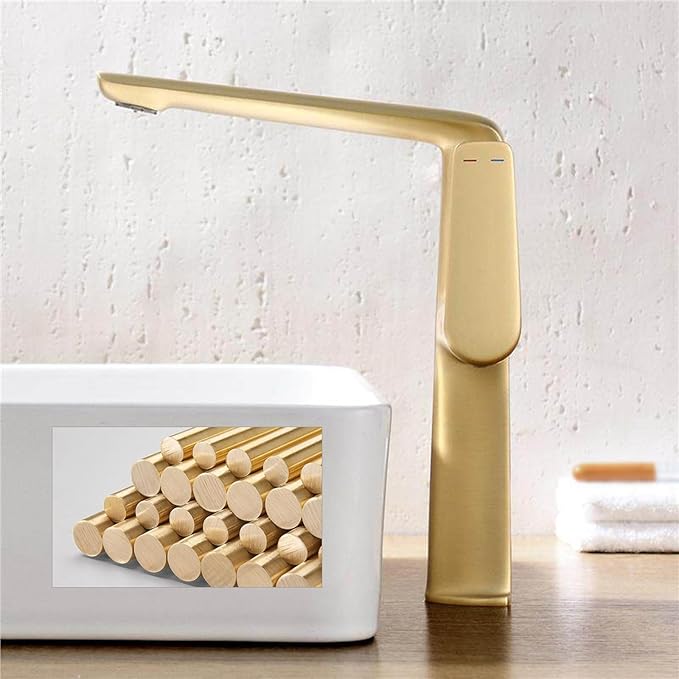 BiaoTeng Brushed Gold Bathroom Faucets Single Handle High 2 Function Hot and Cold Brass Single Hole Bathroom Faucet 1 Hole