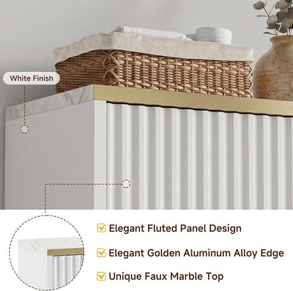 Bathroom Wall Cabinet Fluted,Medicine Cabinet Over Toilet Storage Cabinet | Fernitry Farmhouse Wall Mounted Storage Cabinet Organizerwith Adjustable Shelf, Wood White Gold 23.33''Wide