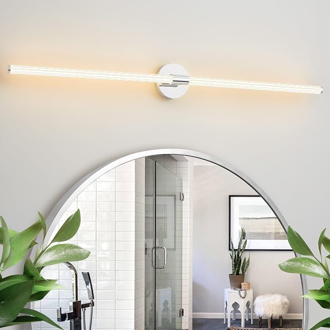 Bathroom Vanity Lights 47" Long LED Vanity Light Bar Chrome | 360° Bright Bathroom Lights, Dimmable Vanity Light, Hardwired Wall Light 3000K Warm White for Mirror