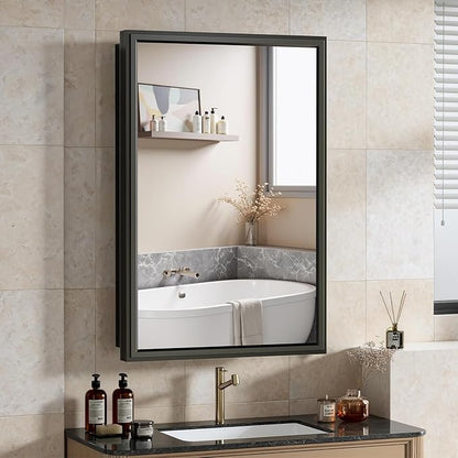 16x24 Inch Medicine Cabinet Mirror for Bathroom Recessed Medicine Cabinet with Mirror or Surface Wall-Mounted Aluminum Alloy Framed Bathroom Cabinet Mirror Black Metal
