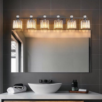 Vanity Lights 6-Light Modern Crystal Vanity Light Sand Black Bathroom Light Fixtures Over Mirror Crystal Bathroom Vanity Lighting Fixtures