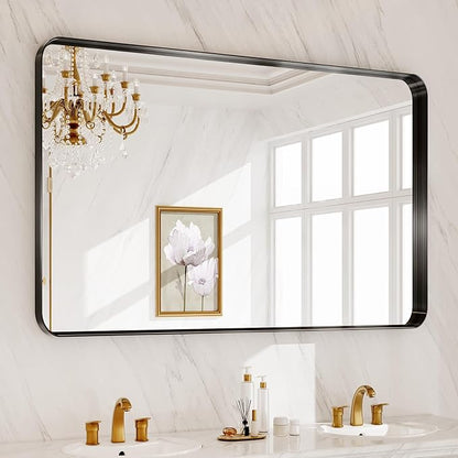 28x40 Inch Black Metal Framed Bathroom Mirror for Wall, HD Tempered Glass, Vanity Mirror for Over Sink, Anti-Rust Aluminum Alloy Mirror, Farmhouse, Horizontally or Vertically Hanging