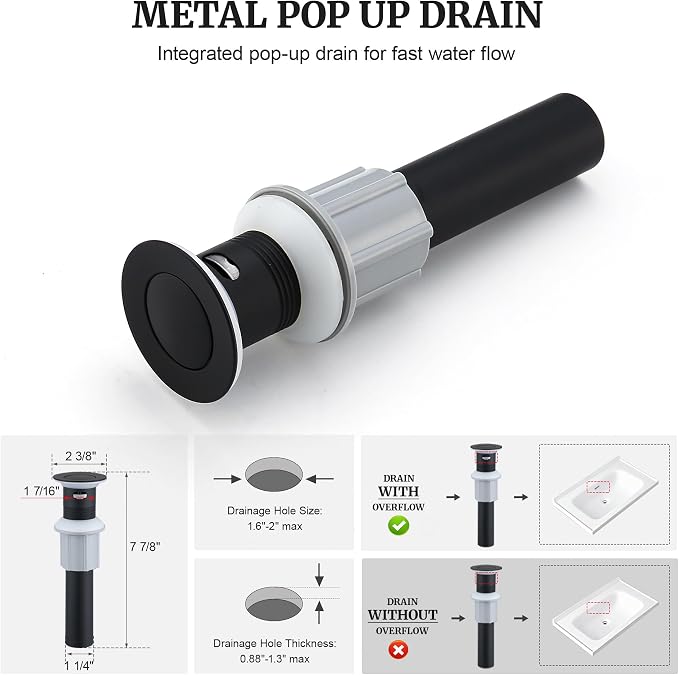Ultimate Unicorn Pull Down Bathroom Sink Faucet, Matte Black Faucet 4 Inch | Anti-Splash, Centerset Vanity Faucets 3 Hole with Pop Up Drain, Two Handle Modern Washbasin Tap Set with Sprayer for Restroom