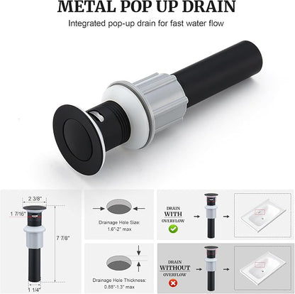 Ultimate Unicorn Pull Down Bathroom Sink Faucet, Matte Black Faucet 4 Inch | Anti-Splash, Centerset Vanity Faucets 3 Hole with Pop Up Drain, Two Handle Modern Washbasin Tap Set with Sprayer for Restroom