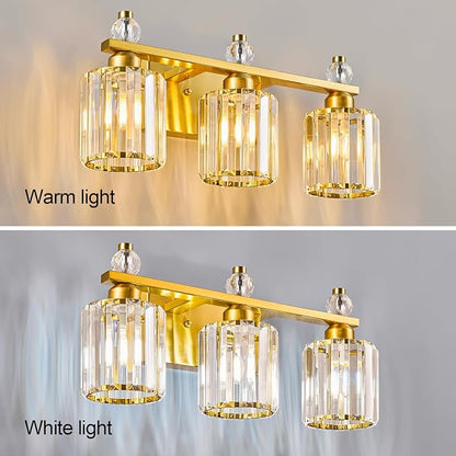 Bathroom Vanity Lights 3-Light Gold Modern Crystal Vanity Light Fixtures Over Mirror Crystal Bathroom Vanity Lighting Fixtures