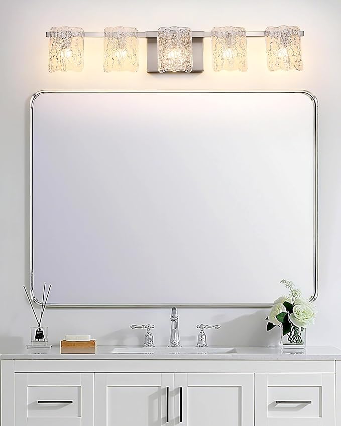5-Light Bathroom Vanity Light, 31" Brushed Nickel Bathroom Light Fixture Over Mirror with Clear Glass, Modern Bath Wall Sconce Lighting, View Bundled for Installation Tools, OS-MM5002-5BN