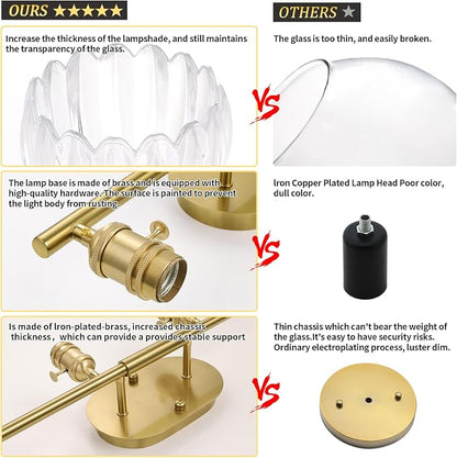 Shenmoyl Bathroom Light Fixtures, 4-Light Brass Vanity wall Light Over Mirror with Clear Tulip Glass Shade for Bedroom Living Room (Bulb Not Included)
