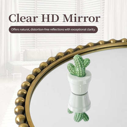 24"x36" Antique Gold Arched Bathroom Mirror, Bold Beaded Frame | Vintage decorative wall mirror for vanity, powder room, entryway, living room, bedroom, and hallway, vertical hanging