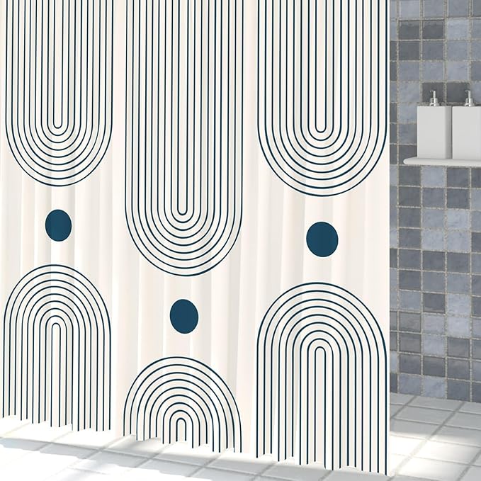 Mid Century Modern Shower Curtain Abstract Minimalist Arch Sun Lines Geometric Aesthetic Bath Curtain Boho Bathtub Decorations Waterproof Fabric Bathroom Curtain with Hooks 72x84 inch