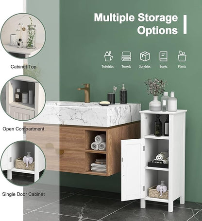 Tangkula Bathroom Floor Cabinet, Multifunctional Storage Cabinet, Anti-Tipping Device, 3-Height Adjustable Shelf, Wooden Freestanding Side Cabinet for Bathroom Home Office, 12 x 12 x 31.5 Inch