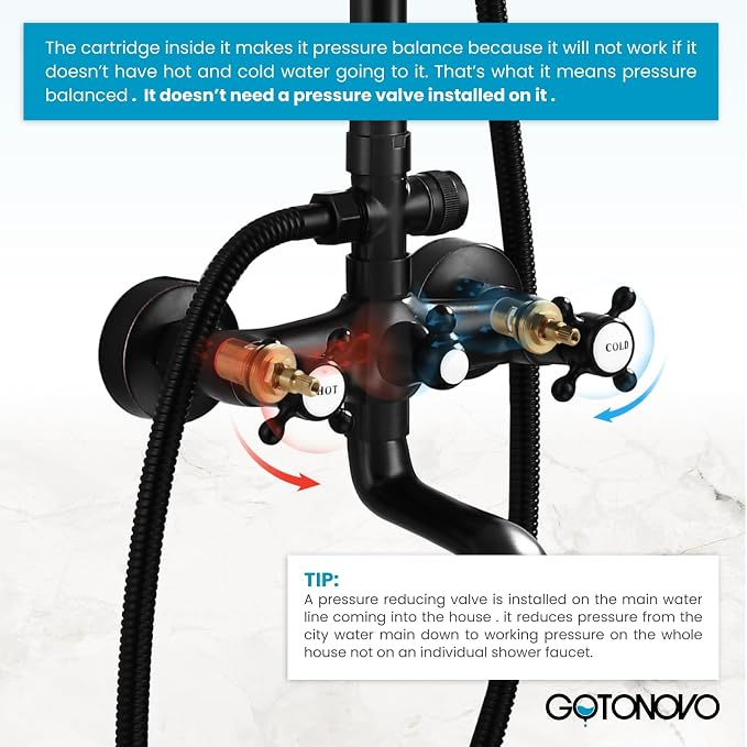 gotonovo Exposed Bathroom Shower System Two Cross Handle Oil Rubbed Bronze | Vintage Brass Tub Shower Faucet Set,8’’ Rain Head with Handheld Spray,Swivel Tub Spout,6’’ Hole Distance,Adjustable Height