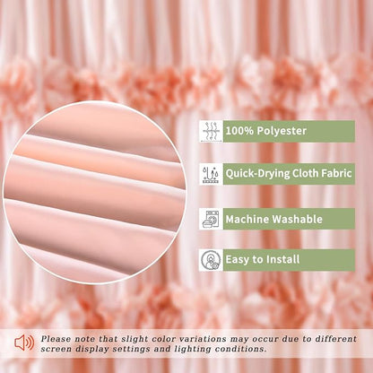 Homechoice Decor Victorian Peach Ruffle Shower Curtain 72x78 Inches Long | Vintage Handcrafted Bow Tie Bath Curtain for Master Bathroom, Ruched Microfiber Bathroom Curtain with 12 Buttonholes (LQ-10)