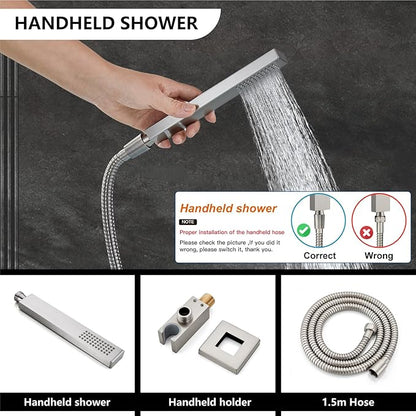 Midanya Shower Faucet Set,Wall Mount Shower System with Square Rain Shower Head and Hand Sprayer, Rough-in Valve Body and Trim Kit Included,12 Inch,Brushed Nickel