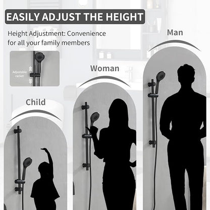 Taplong 26" Shower Slide Bar with 3-Spray Handheld Shower Head, Shower Faucets Sets Complete Wall Mount Shower Valve and Trim Kit with Long Hose and Height Adjustable Spray Holder, Matte Black,06161B